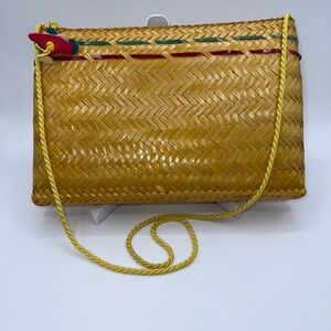 Yellow Woven Straw Shoulder Purse Crossbody Clutch Bag | No brand, Zip Top